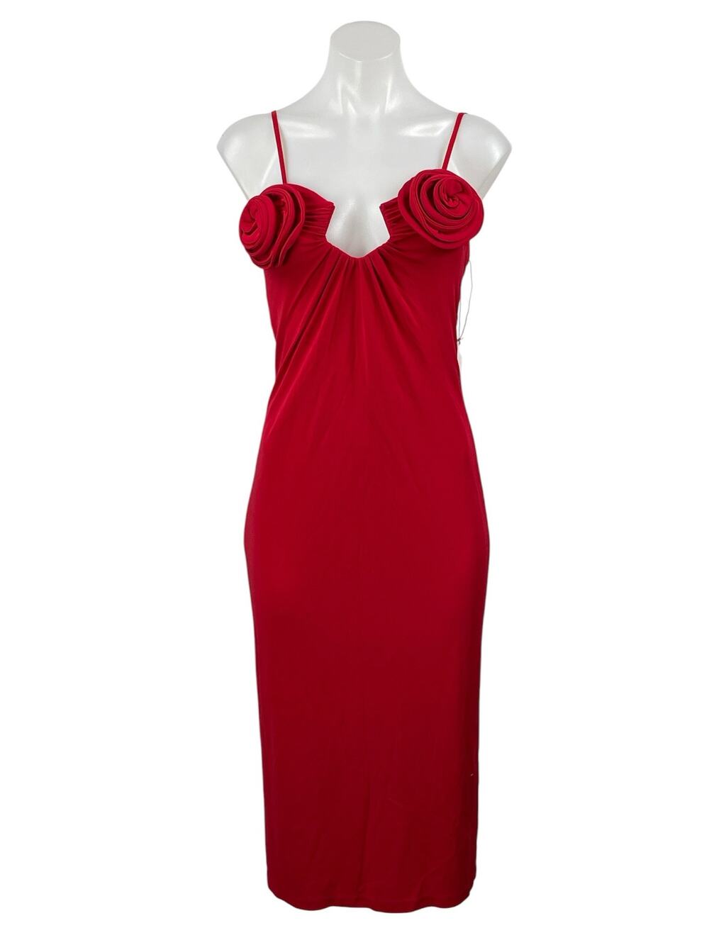 NEW H&M x Magda Butrym Red Sleeveless Cami Rose Appliqued Bodycon Dress Size XS